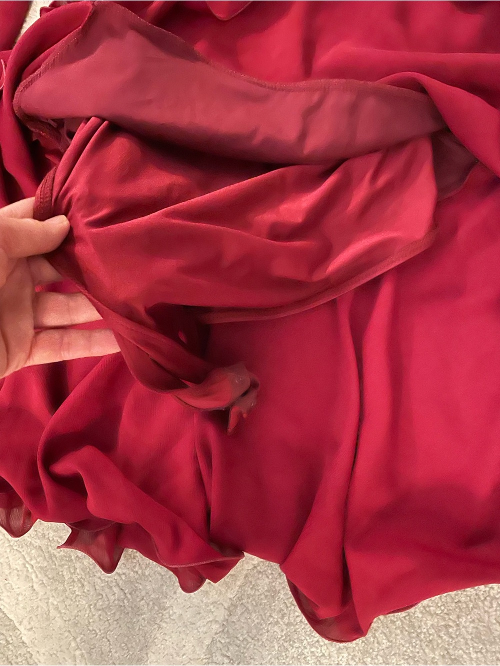 Deep  Red Off-Shoulder Ruffle Romper - Picture 3 of 5